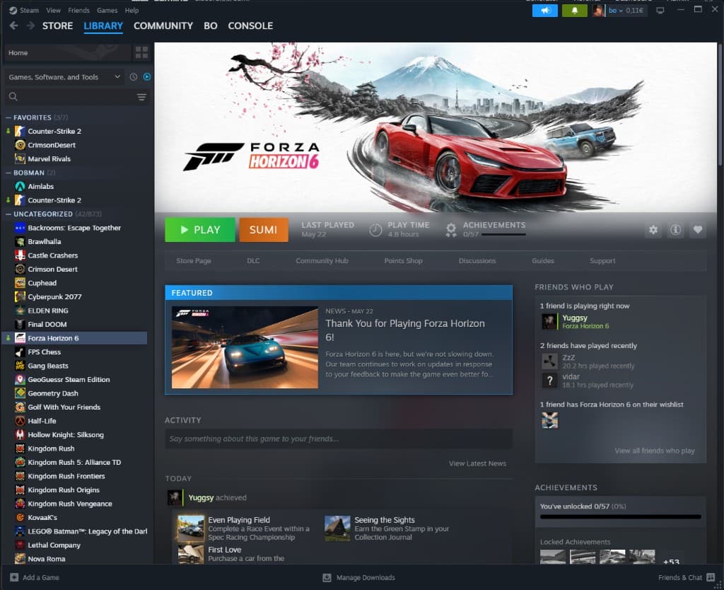 SUMI button on a Steam game library page